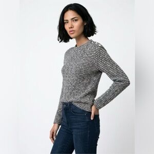 RINASCIMENTO Sequins Striped Tweed Long Sleeve Top Mock Neck Sz XL